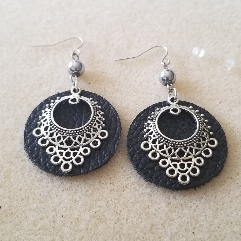 Leather Mixed with Metal Earrings